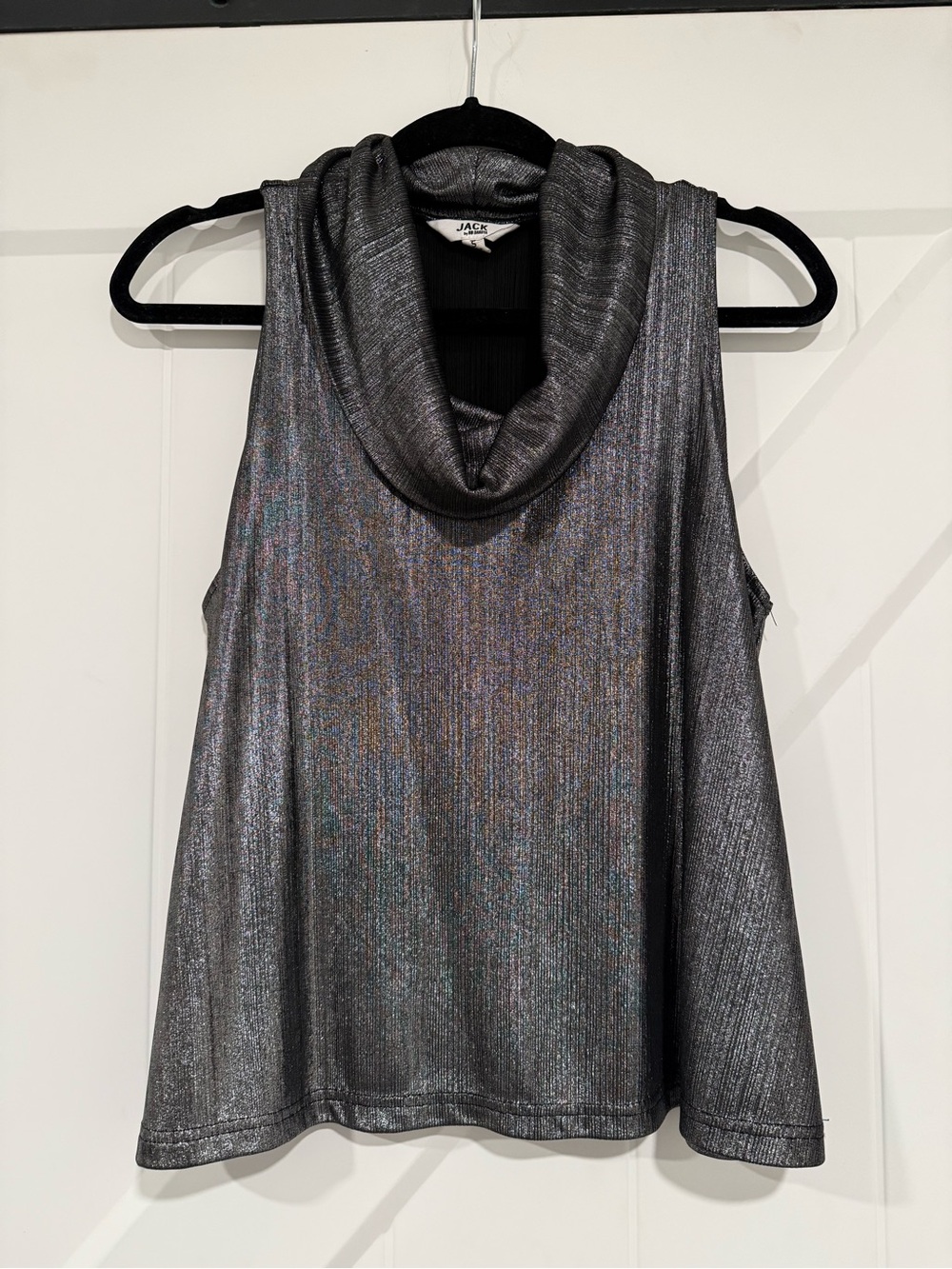 Jack by BB Dakota Shimmery Silver Cowl Neck Sleeveless Top